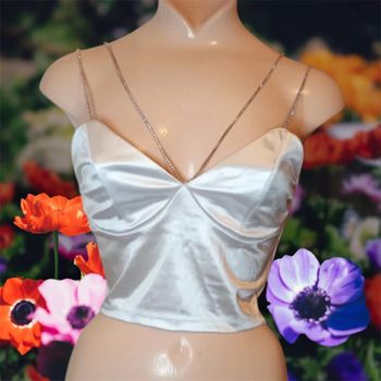 Crop Top - blanc bretelle diamants - Taille L - Amisu