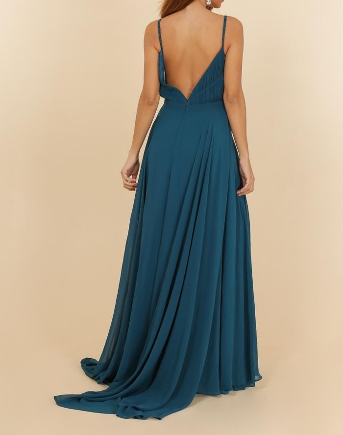 robe cérémonie empire buste perlées bleu pétrole taille 36 - photo numéro 4