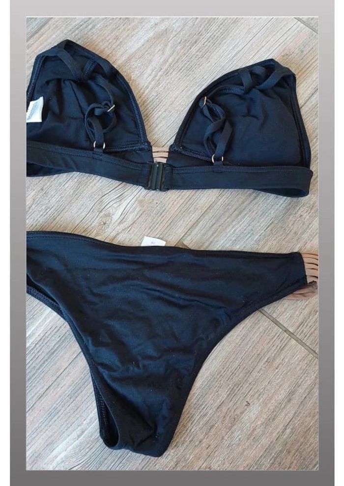 Maillot de bain deux pièces noir et marron, plusieurs traces d'usures  - Taille 38 Banana Moon - photo numéro 2