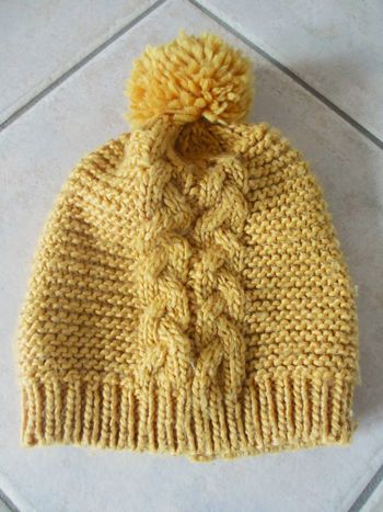Bonnet avec pompon couleur moutarde femme La Halle