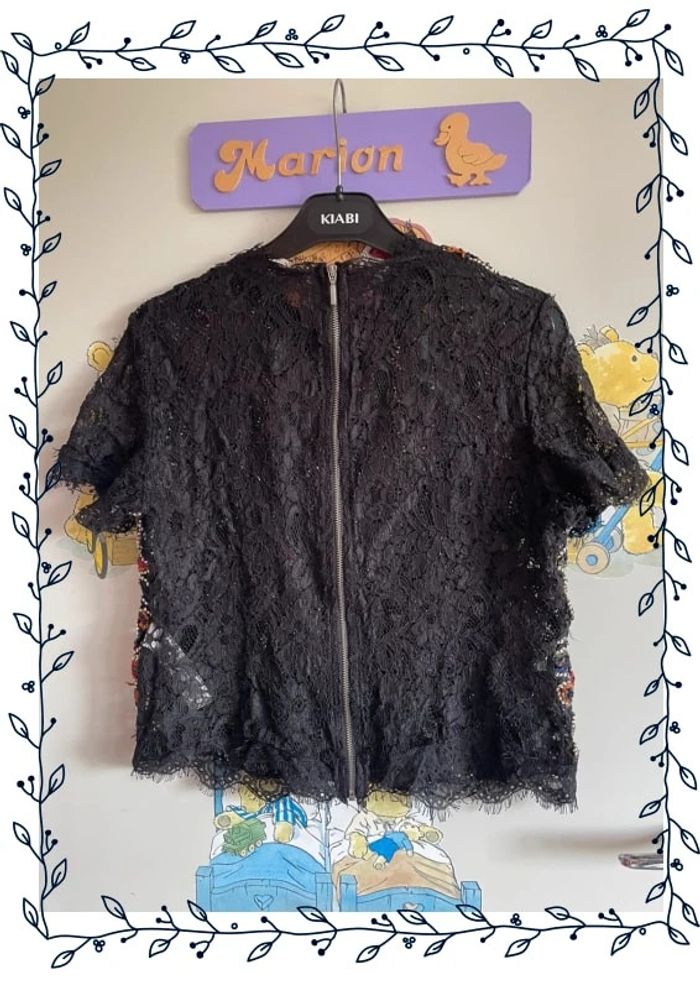 Blouse à manches courtes noire à motifs, taille M, marque Zara - photo numéro 3