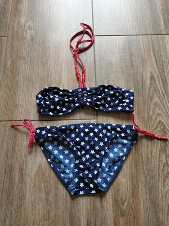 Maillot de bain 2 pièces 14 ans bleu marine avec étoiles blanches et noeuds rose Lagon bleu