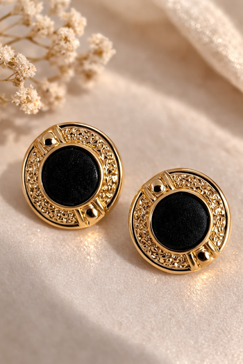 Boucles d’oreilles clips vintage doré et noir style rétro