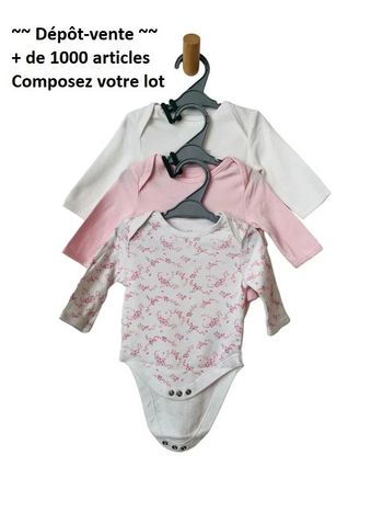 LOT de 3 bodies à manches longues roses et blancs - Early days 3 mois (62cm)