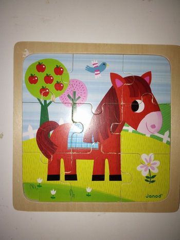 Puzzle enfant en bois janod motif cheval 9 morceaux 