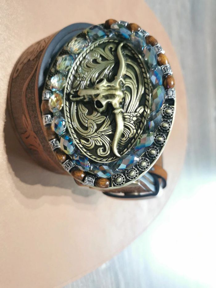 Ceinture de cowboy country taureau dorée - photo numéro 2