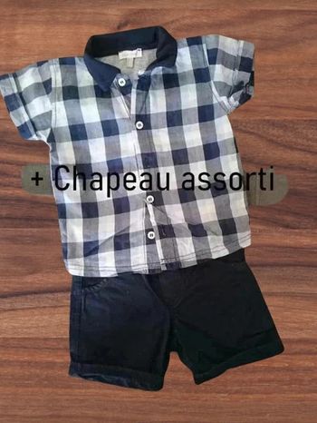 Ensemble 3 pièces Absorba 6 mois chemise short et bob