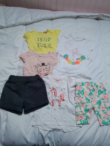 Lot 7 pièces 6 mois fille5 t-shirt 2 blanc légèrement tâcher au col voir photo c léger
1 short
1 legging court