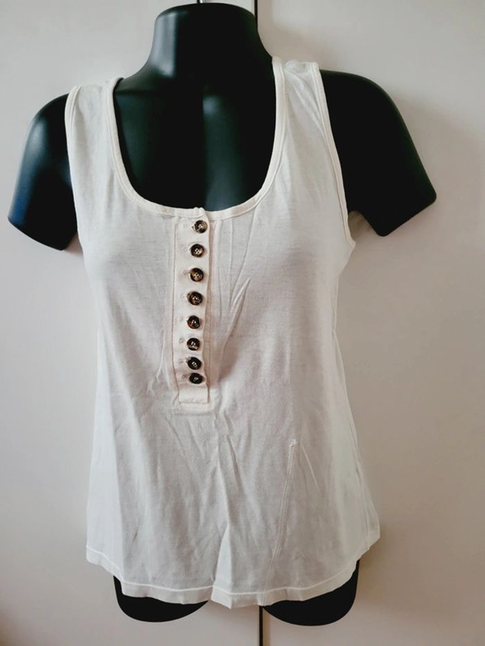 Haut Top tee shirt débardeur blanc Lee Cooper denim en 100% coton taille L 40 - photo numéro 3