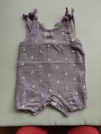 Salopette fille lila clair brodé blanc 1 mois Vertbaudet