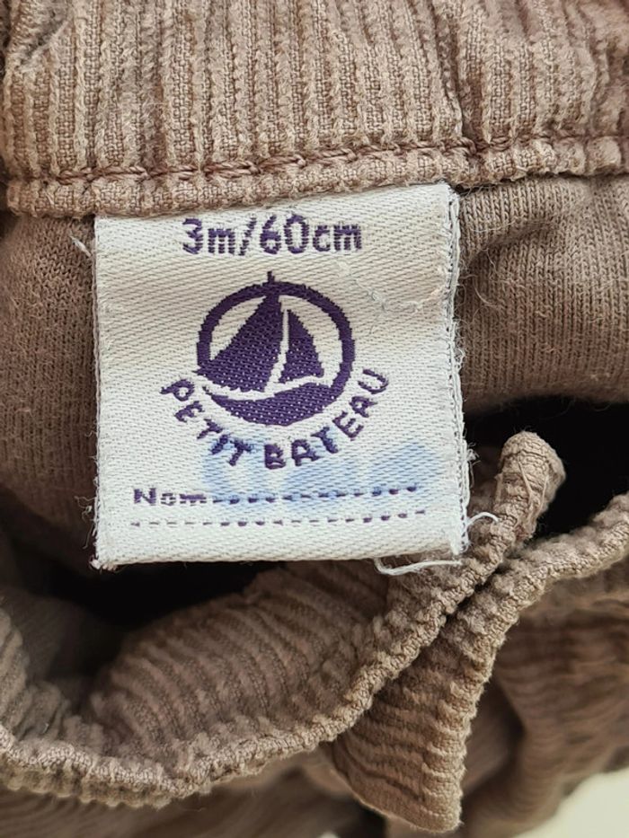 Pantalon Petit Bateau marron, élastique et bouton à la taille, élastique aux chevilles, bébé 3 mois - photo numéro 3