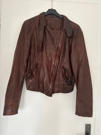 Blouson femme cuir marron agneau - IKKS - taille 38 / M