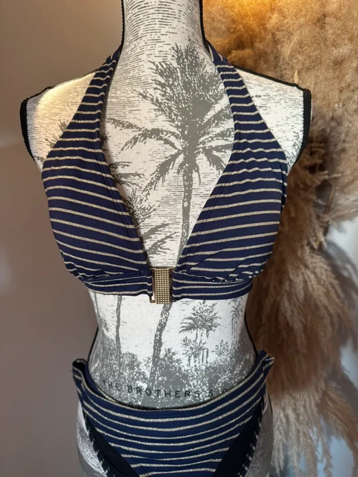 Bikini bleu marine rayé doré - photo numéro 3