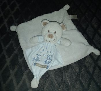 Doudou ours carré plat bleu - Ours oiseau - Baby Garden - Nicotoy