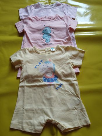 lot 3 barboteuse combishort fille tex baby 60 cm 3 mois