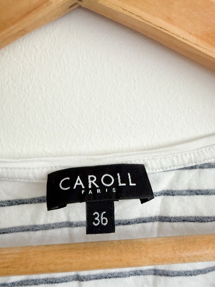 T-shirt manches courtes blanc bleu marine à motifs Caroll taille 36 S - photo numéro 3