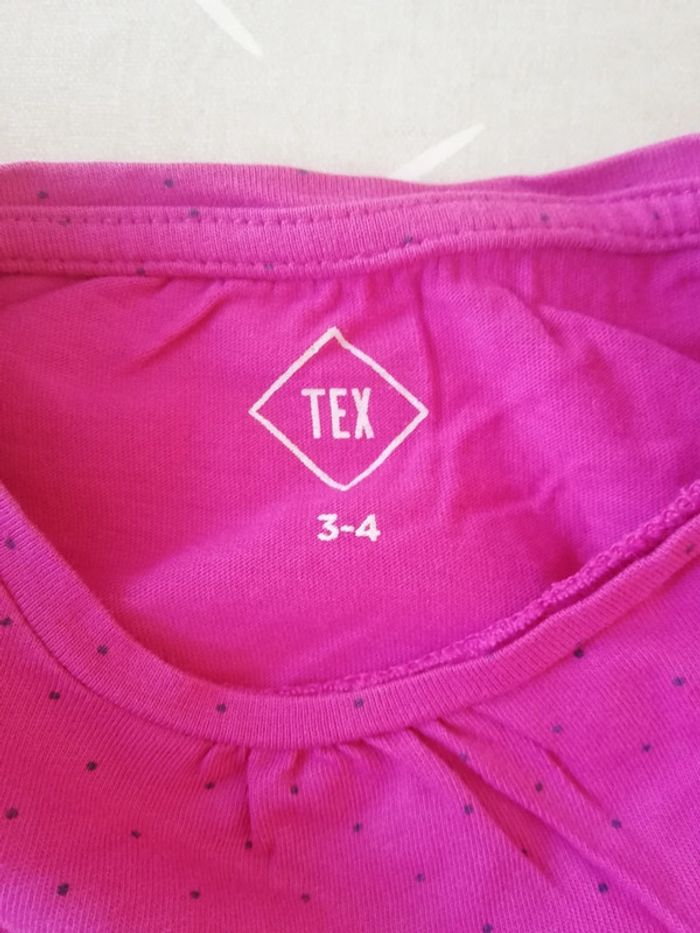 Tee shirt ou maillot de corps manches longues rose à pois noir Tex 3/4 ans neuf - photo numéro 2