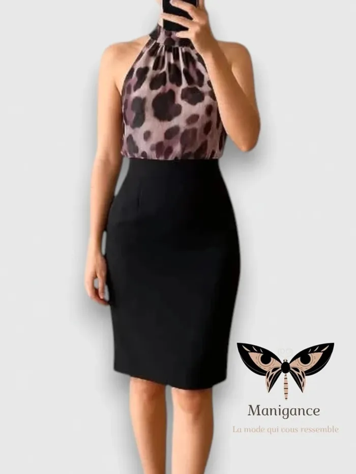 robe midi Manigance noir et violet à motifs épaules dénudées taille M