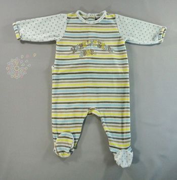 Pyjama dors-bien grenouillère velours bleu multicolore rayé étoiles Sergent Major 6 mois 67 cm garçon