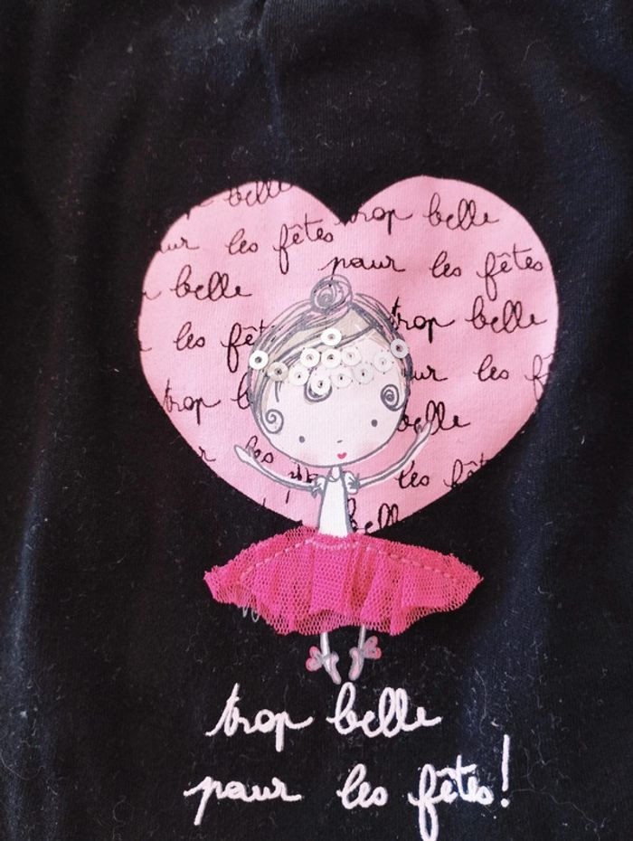 T-shirt manches longues fille noire et rose fête taille 3 mois - photo numéro 2