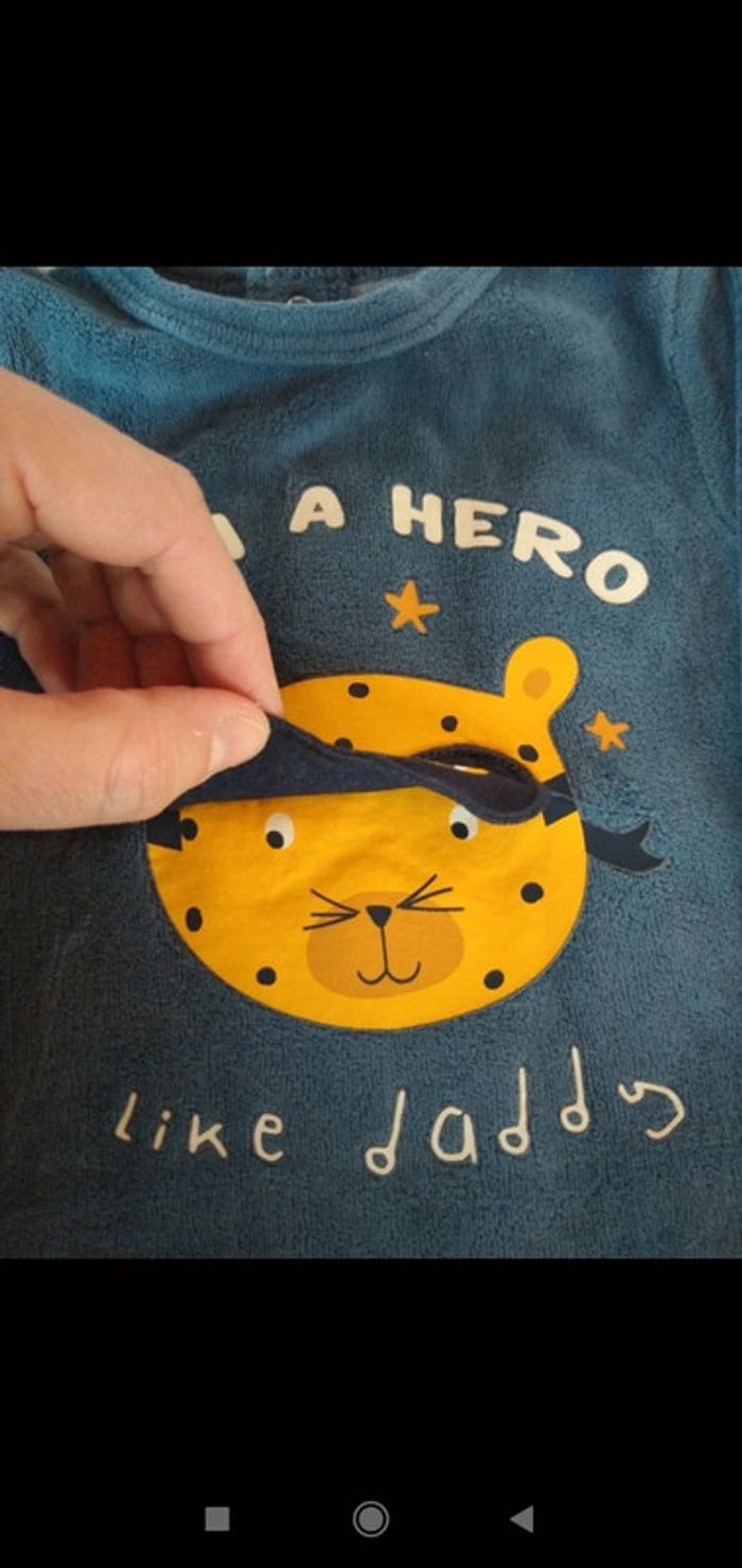 Pyjama grenouillère velours Garçon 1 mois hero like Daddy Papa Ours masqué Eco conception coton bio - photo numéro 8