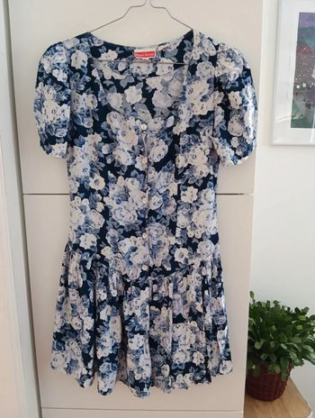 Robe courte vintage à fleurs blanc bleu René Derhy