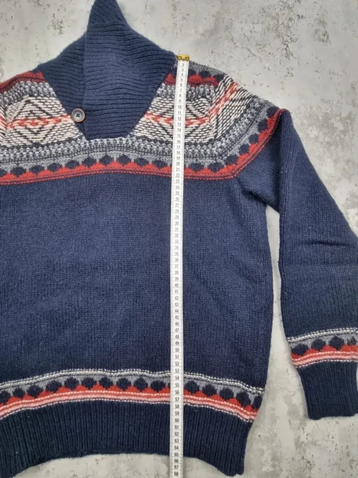 Pull col châle bleu marine à motifs Tommy Hilfiger – Taille M Homme (mesures en photos) - photo numéro 5