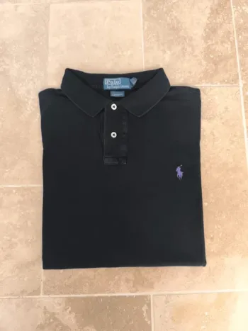 Polo Ralph Lauren homme XL noir logo violet tissu léger excellent état micro trou