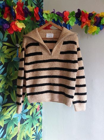 Pull rayé col montant fille