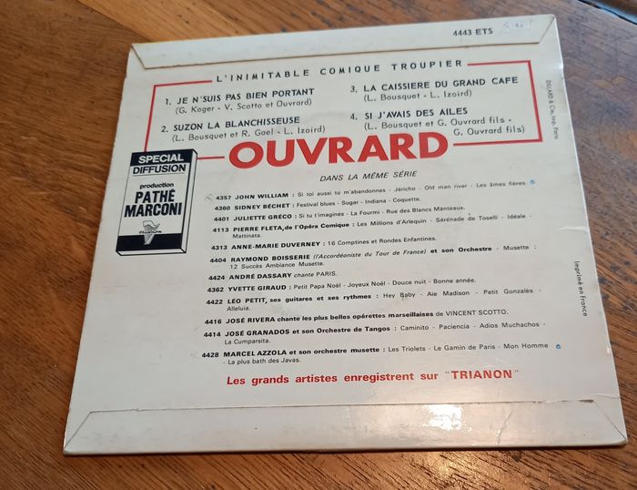 vinyle 45 t Ouvrard Je n'suis pas bien portant Si j'avais des ailes La caissière du grand café Suzon - photo numéro 2