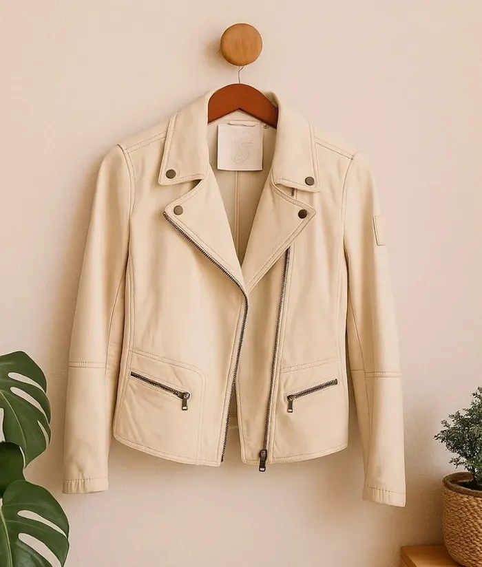 Veste en cuir véritable - Blanc bleu