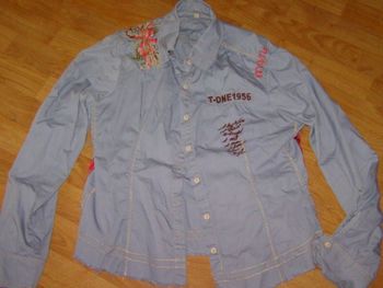 Chemise T-ONE COLLECTION grise broderies multicolores 40 TBE