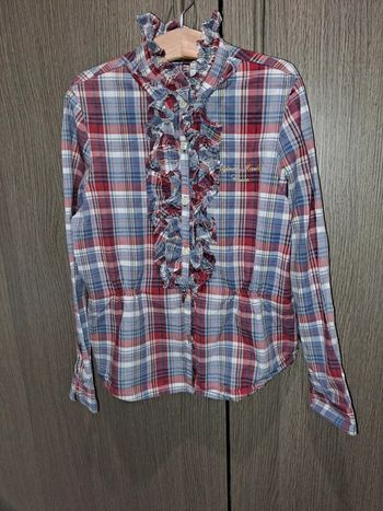 Chemise à carreaux style écossais rouge volants original marines 9/10 ans
