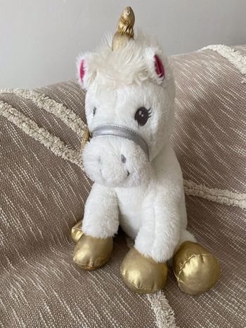 Peluche doudou 40cm Animals Adventure Licorne blanche et doré parfait état
