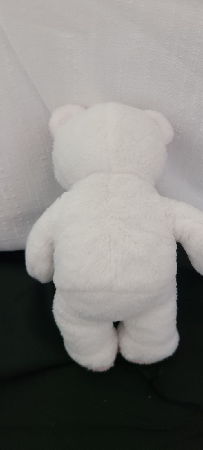 doudou chat , ours blanc oreilles rose - photo numéro 3