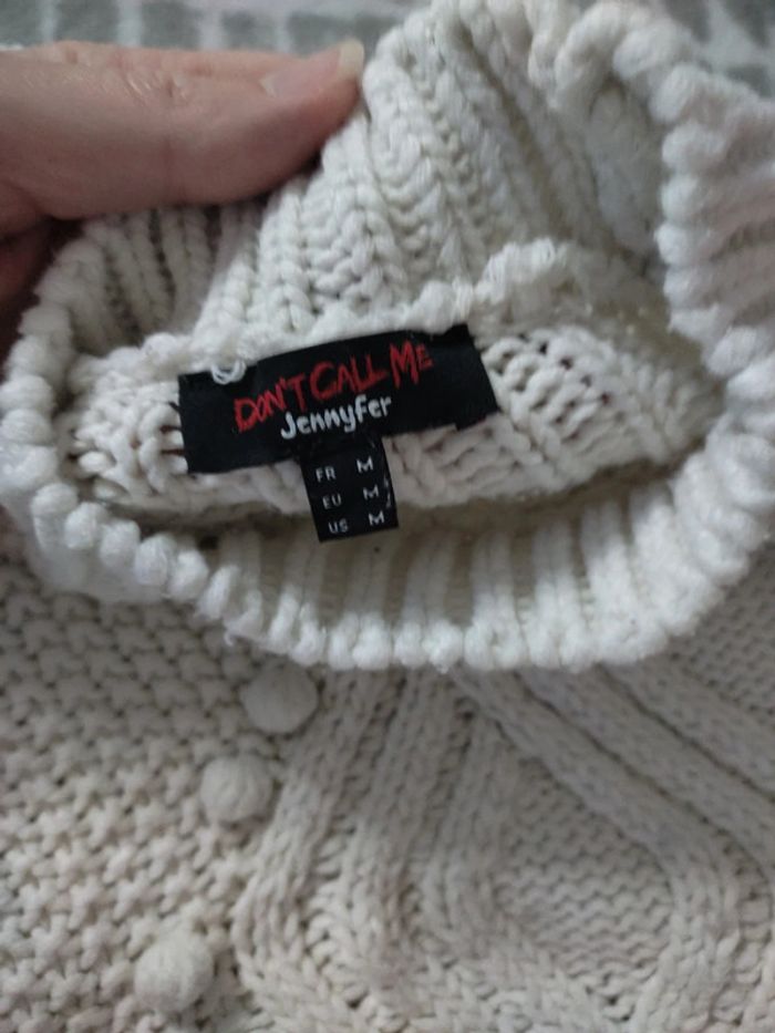Pull col roulé écru maille torsades pompon Jennyfer taille M 38 - photo numéro 5
