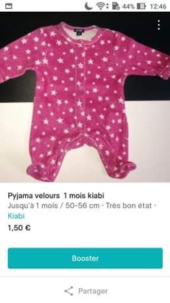 Pyjama velours 1 mois Kiabi