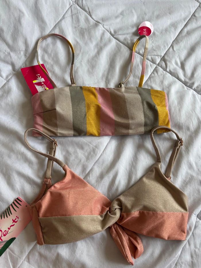 Lot / set 2 hauts de maillot de bain bikini multicolore pailleté brillant Penti taille XS/34 neuf