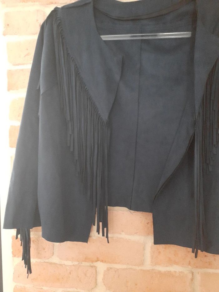Veste courte à franges bleu foncé- T.  L/XL - photo numéro 2