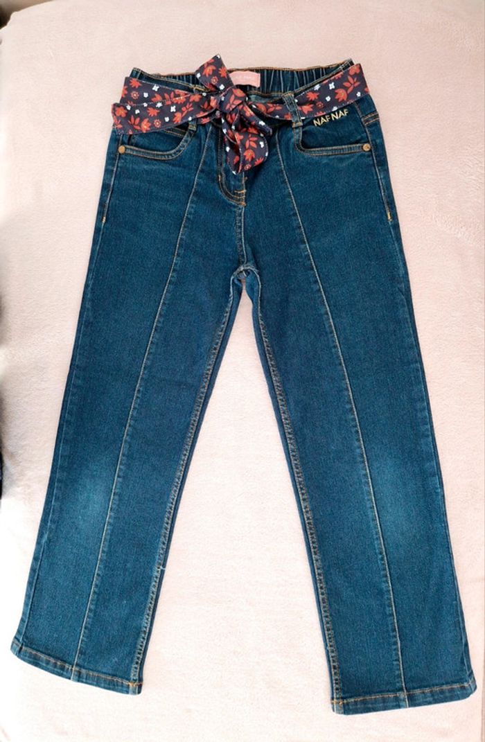 Ensemble Naf Naf 10 ans : jean coupe droite avec ceinture et t-shirt manches courtes bordeaux - photo numéro 7