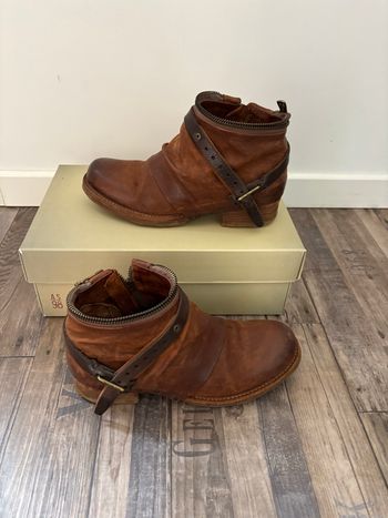 Bottines AS98 style motarde en cuir marron pointure 37