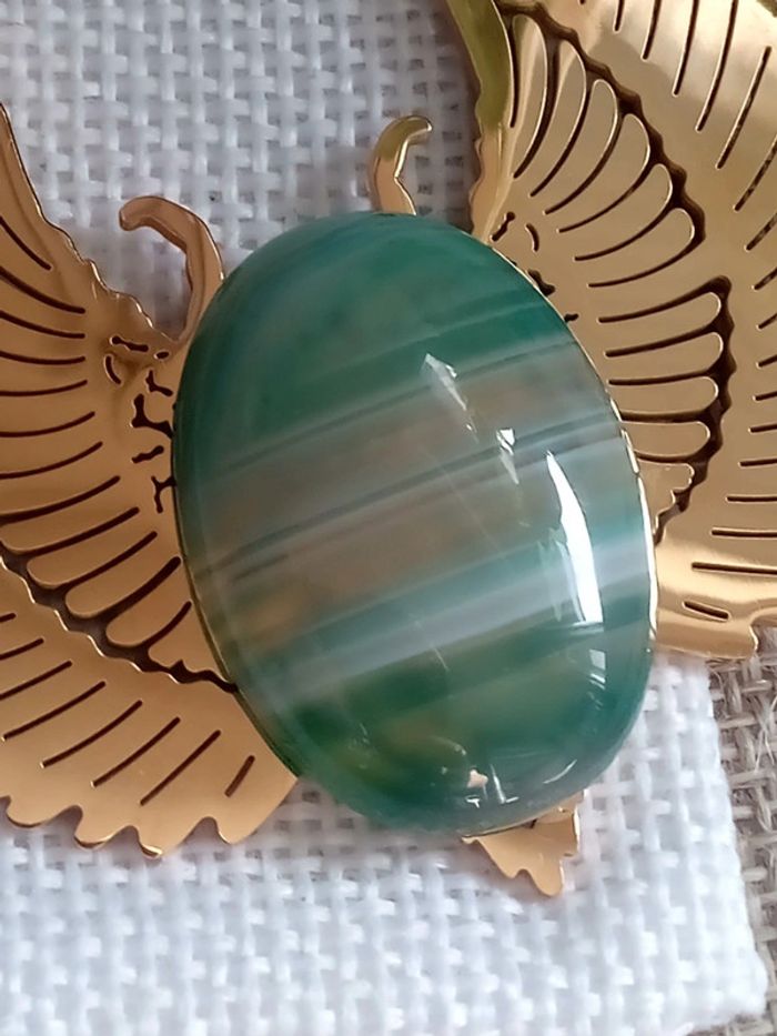 Collier grand scarabée ailé avec pierre d'agate verte naturelle - photo numéro 5