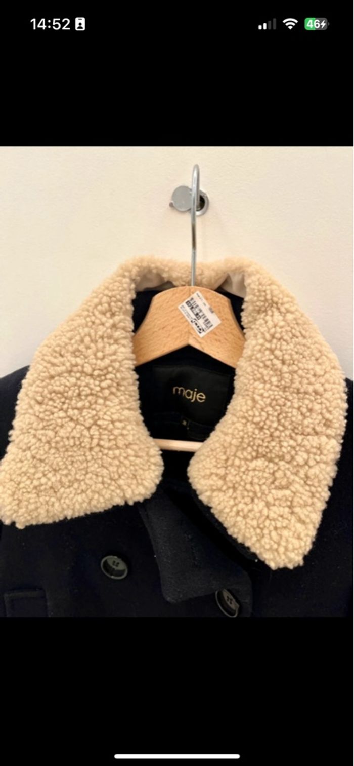 Manteau Maje bleu marine et col bouclette - photo numéro 3