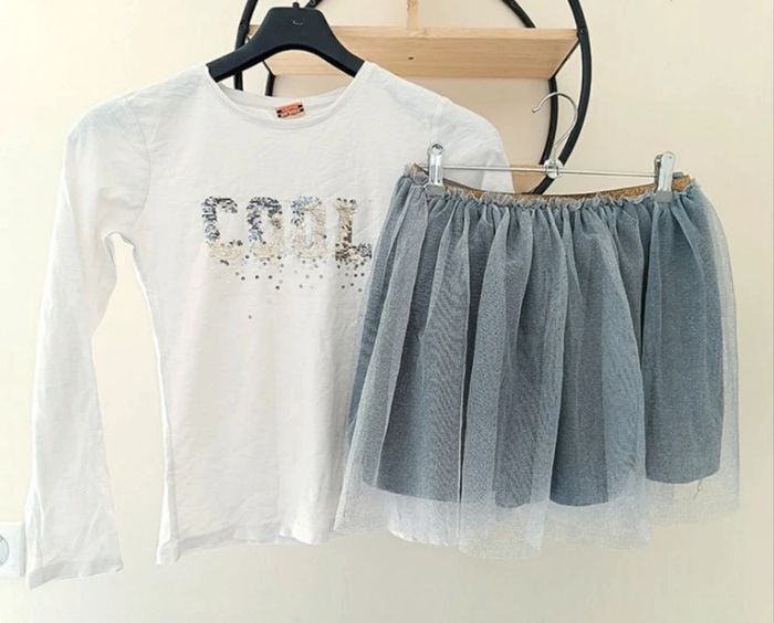 12 ans ensemble teeshirt tape a l'oeil et jupe kiabi