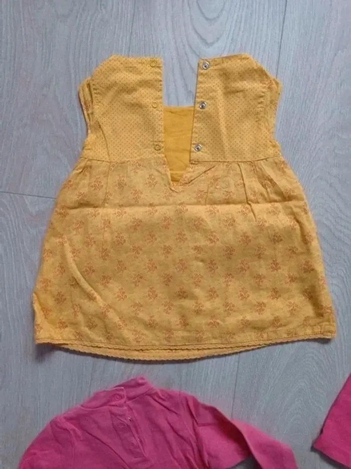 Ensemble fille robe, tee shirt, legging et chaussettes Orchestra jaune et corail 6 mois - photo numéro 3