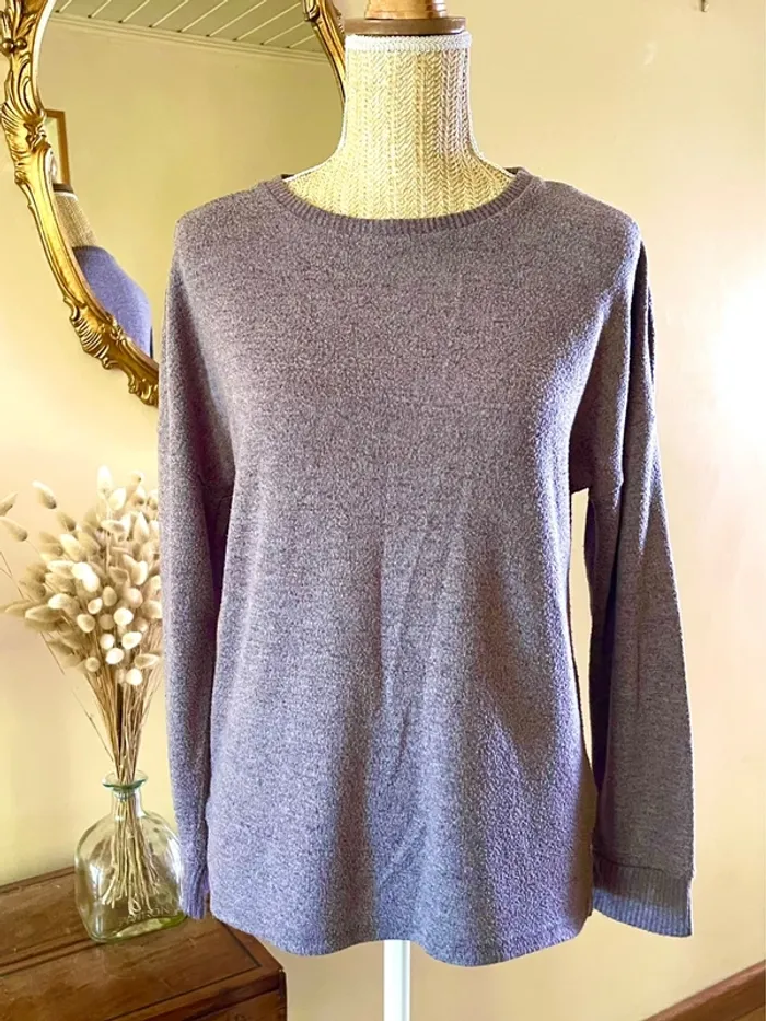 Pull fin gris col rond manches longues basique cosy - photo numéro 7