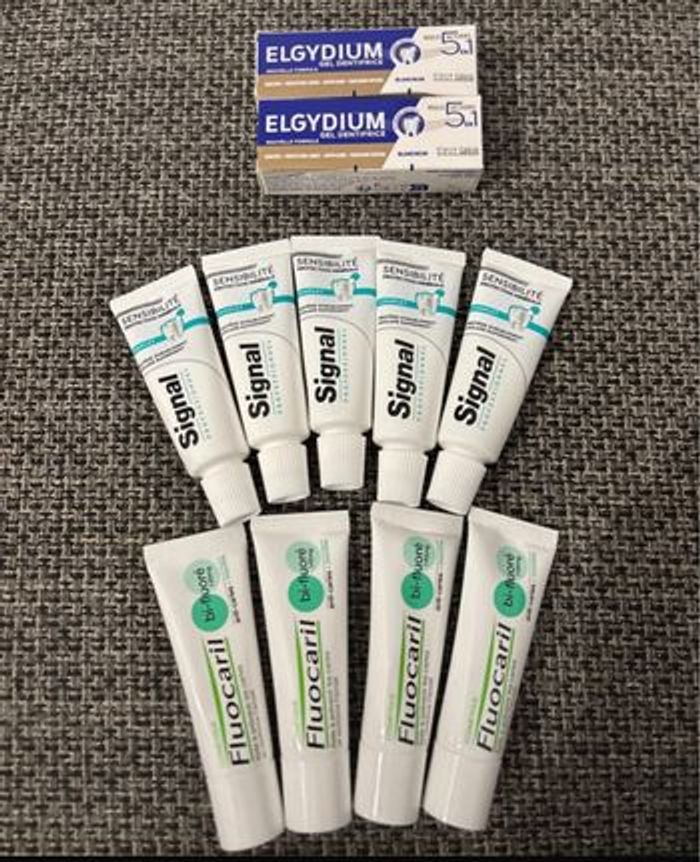 Lot de 11 dentifrices fluocaril signal elgydium