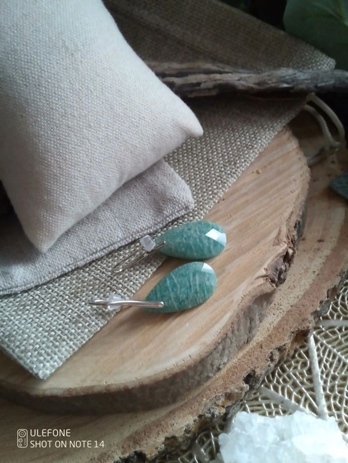Boucles d'oreilles bohèmes pierres naturelles d'amazonite - photo numéro 4