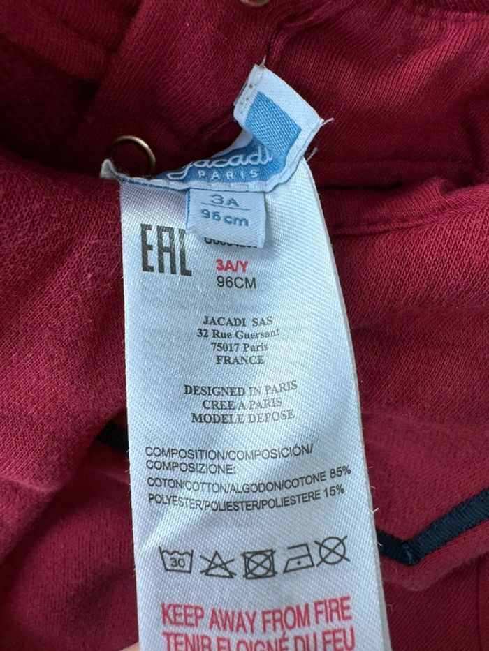 Sweat rouge bordeaux maxi col carré noeud - Taille 3 Ans - photo numéro 4