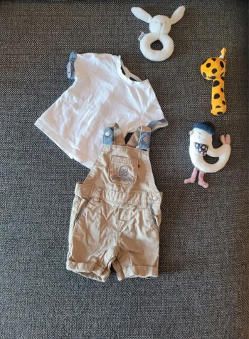 Ensemble salopette short + t-shirt garçon 3 mois